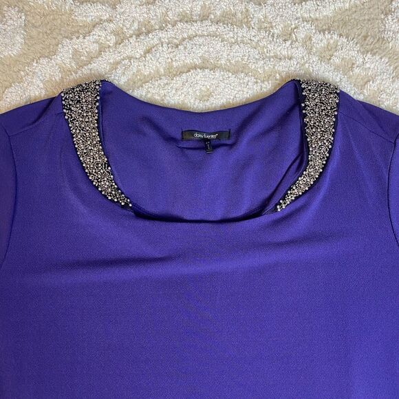 Daisy Fuentes Womens Top Size 2XL Purple Silver Beaded Collar Party Holiday Wear - Picture 2 of 10